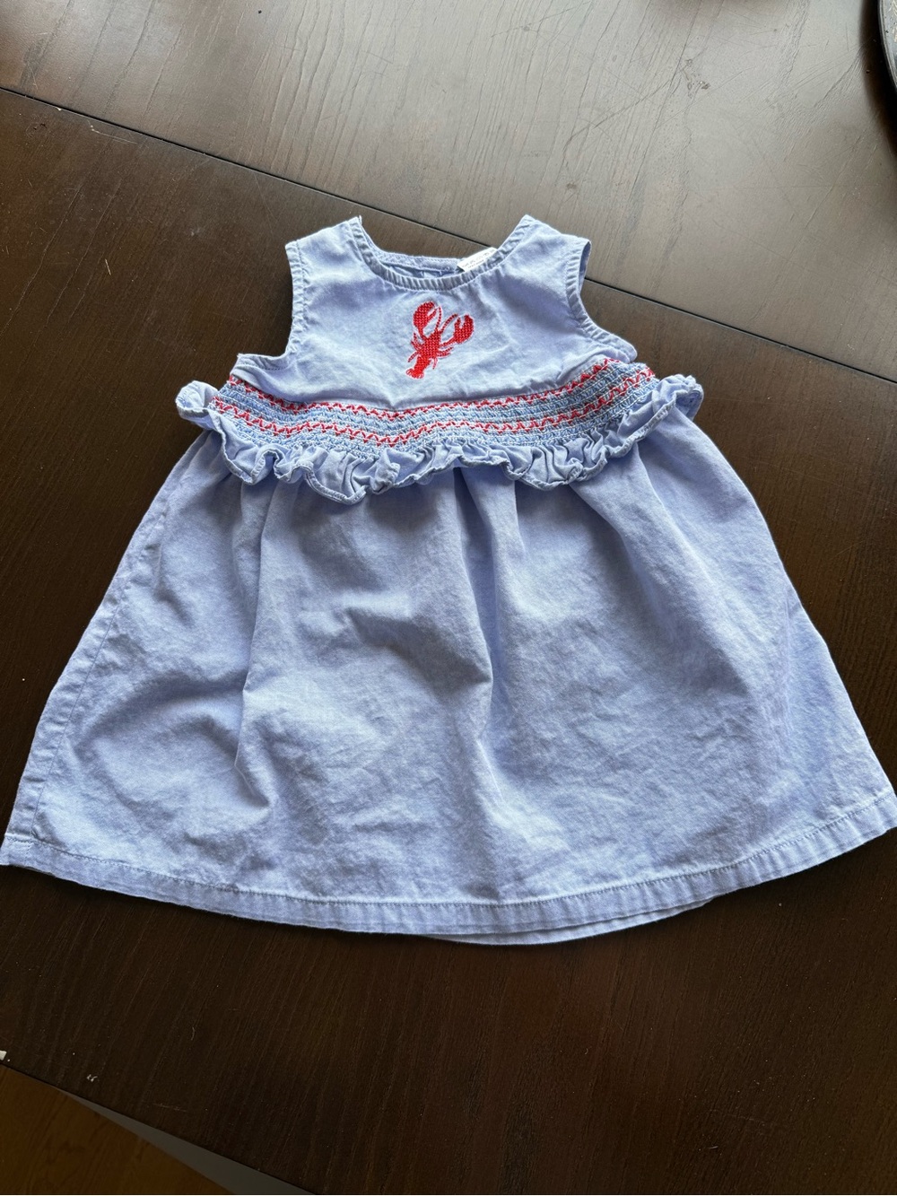 Light Baby Blue Sleeveless Kids Dress with Red Lobster Crawfish